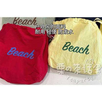 Lettering Print Drawstring Tote Bag / Bag Charm / Set