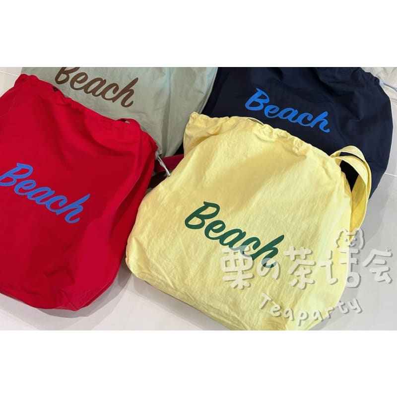 Lettering Print Drawstring Tote Bag / Bag Charm / Set