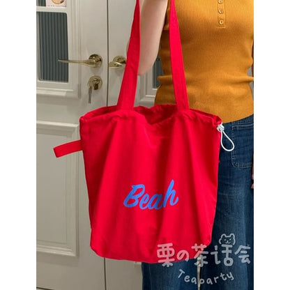 Lettering Print Drawstring Tote Bag / Bag Charm / Set