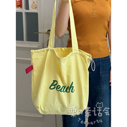 Lettering Print Drawstring Tote Bag / Bag Charm / Set