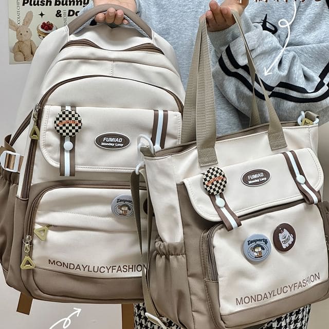 Lettering Print Flap Backpack / Crossbody Tote Bag