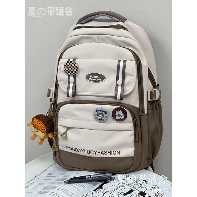 Lettering Print Flap Backpack / Crossbody Tote Bag