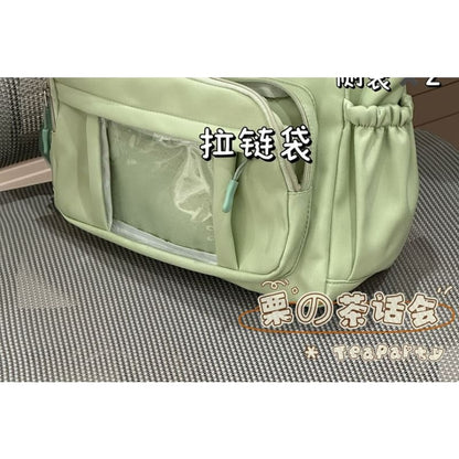 Lettering Print Transparent Panel Crossbody Tote Bag