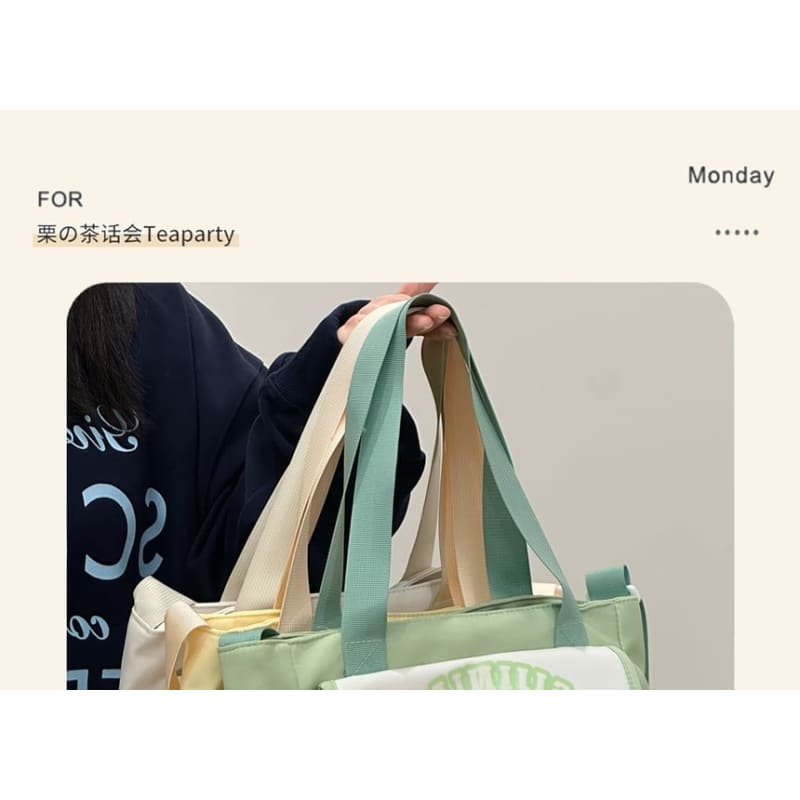 Lettering Print Transparent Panel Crossbody Tote Bag