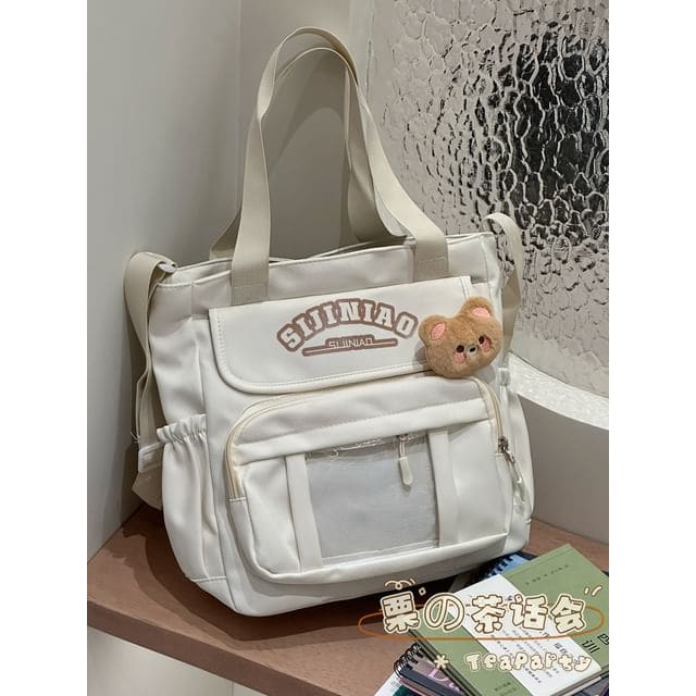 Lettering Print Transparent Panel Crossbody Tote Bag