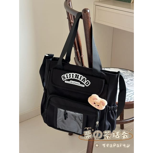 Lettering Print Transparent Panel Crossbody Tote Bag - Tote