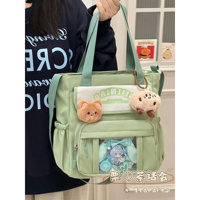 Lettering Print Transparent Panel Crossbody Tote Bag - Tote