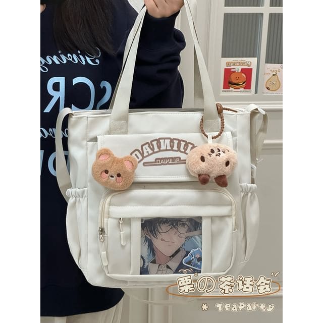 Lettering Print Transparent Panel Crossbody Tote Bag - Tote