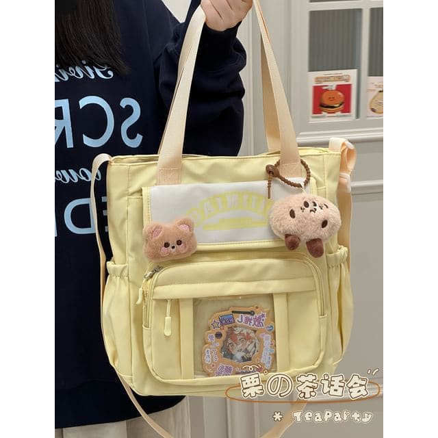 Lettering Print Transparent Panel Crossbody Tote Bag - Tote