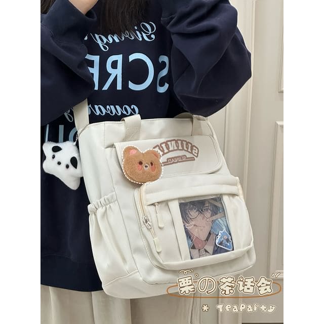 Lettering Print Transparent Panel Crossbody Tote Bag - Tote