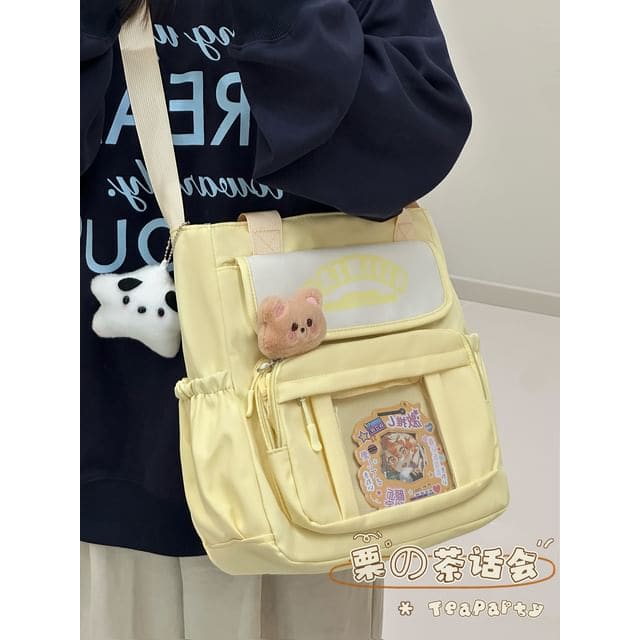 Lettering Print Transparent Panel Crossbody Tote Bag - Tote