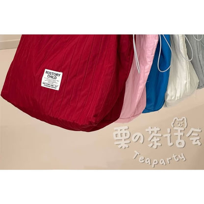 Lettering Ribbed Plain Tote Bag / Bag Charm / Set