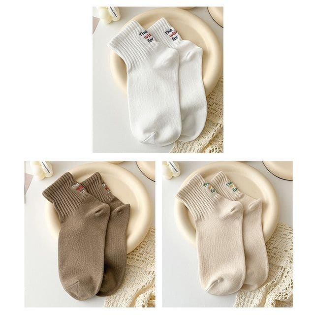 Lettering Socks Set - 3 Pairs - White & Khaki & Light