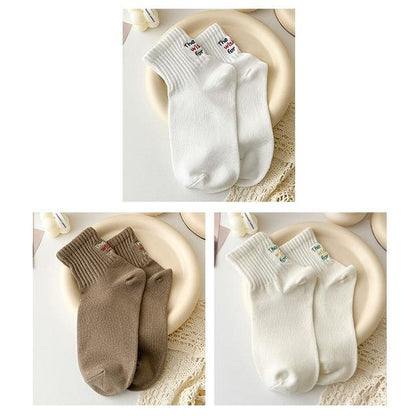 Lettering Socks Set - 3 Pairs - White & Milky White & Light