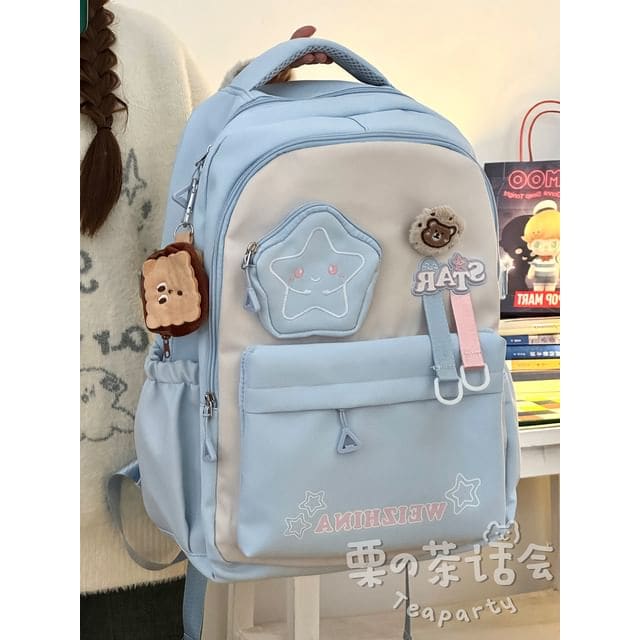 Lettering Star Embroidered Multi-Pocket Backpack / Bag