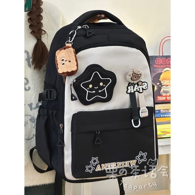 Lettering Star Embroidered Multi-Pocket Backpack / Bag