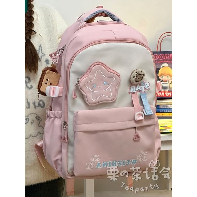 Lettering Star Embroidered Multi-Pocket Backpack / Bag