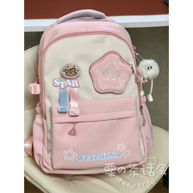 Lettering Star Embroidered Multi-Pocket Backpack / Bag