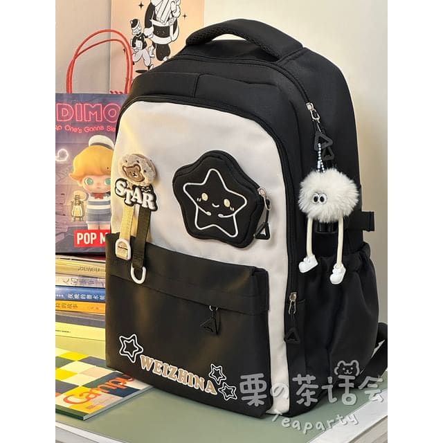 Lettering Star Embroidered Multi-Pocket Backpack / Bag