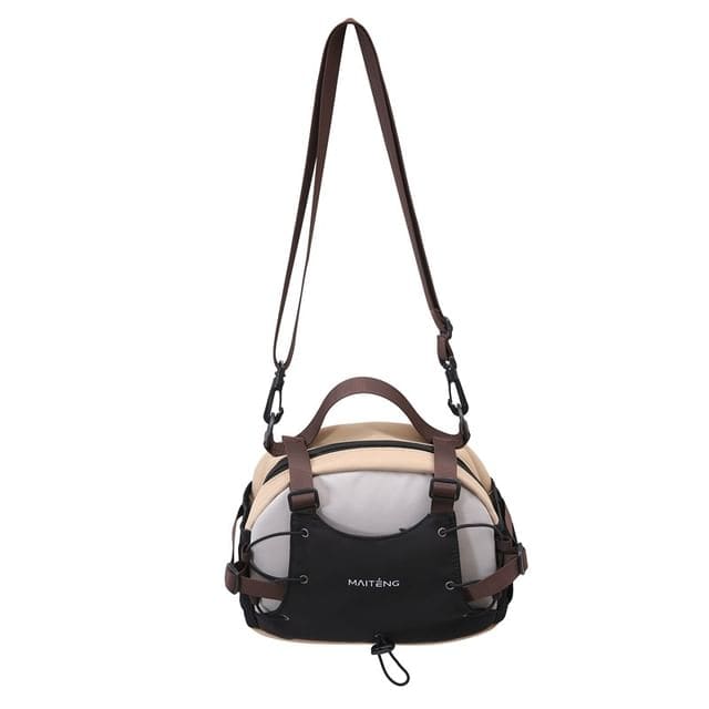 Lettering Strappy Crossbody Bag - Khaki & Black / One Size