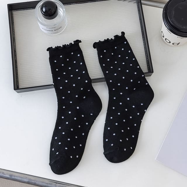 Lettuce Edge Socks - Dotted - Black / One Size