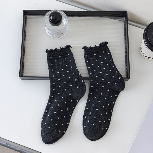 Lettuce Edge Socks - Dotted - Dark Gray / One Size