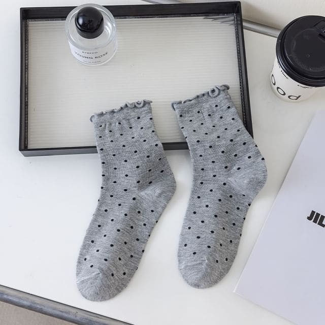 Lettuce Edge Socks - Dotted - Light Gray / One Size