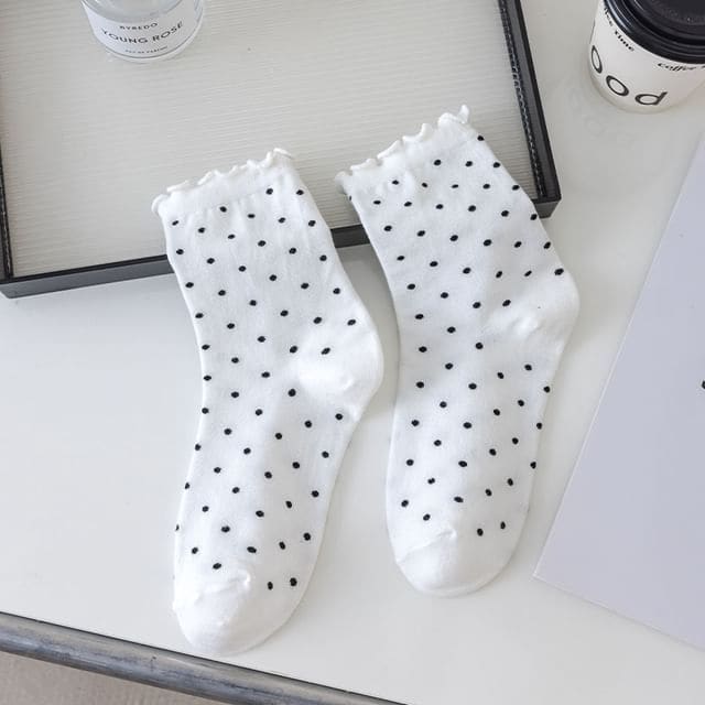 Lettuce Edge Socks - Dotted - White / One Size