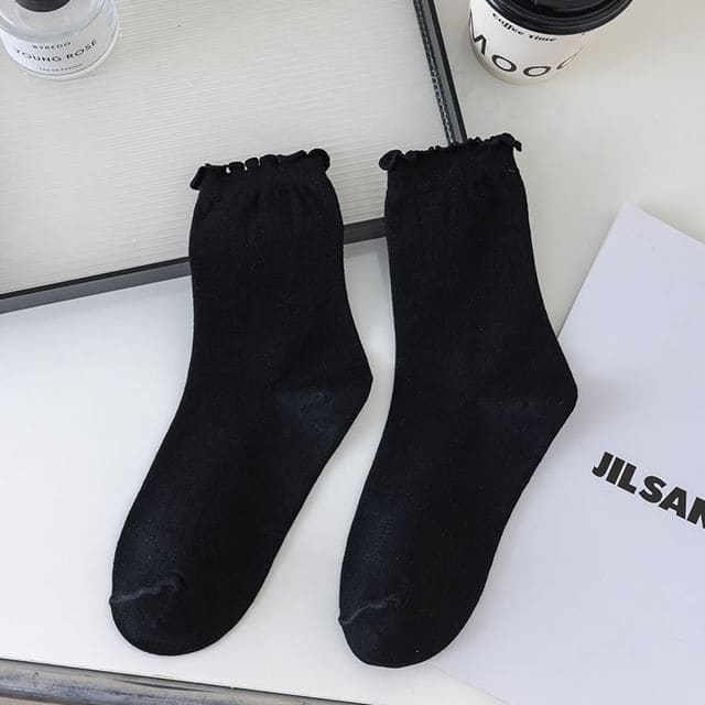 Lettuce Edge Socks - Plain - Black / One Size