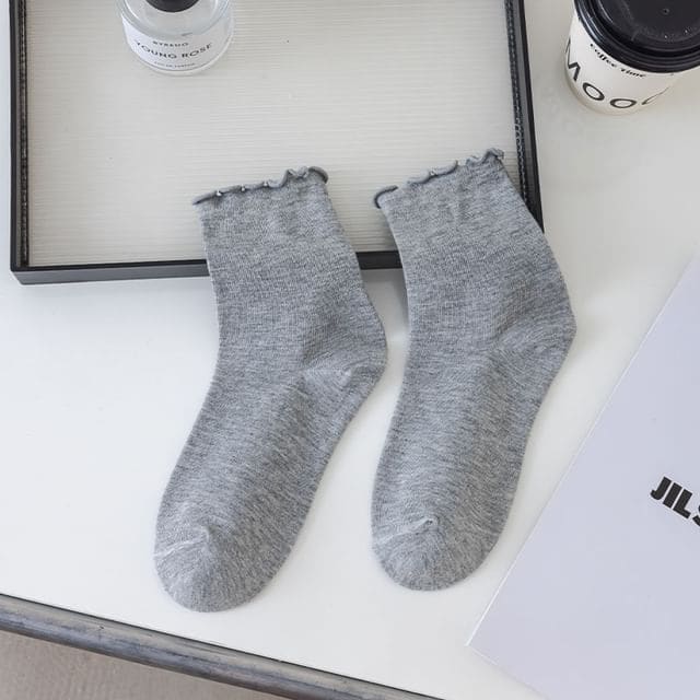 Lettuce Edge Socks - Plain - Light Gray / One Size