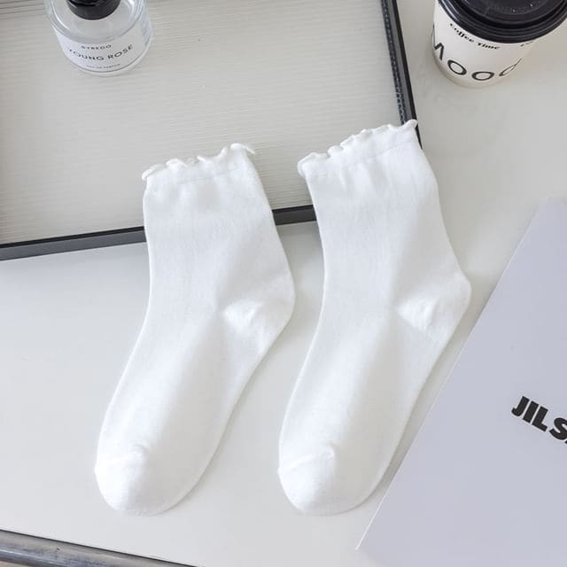 Lettuce Edge Socks - Plain - White / One Size