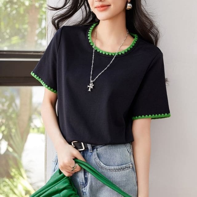 Lettuce Edge Trim Round Neck Short Sleeve T Egirldoll