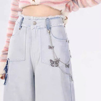 Light Blue Butterfly Aesthetic Jeans - Jeans