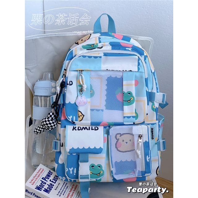 Lightweight Cartoon Print Backpack - With Knotted Rope