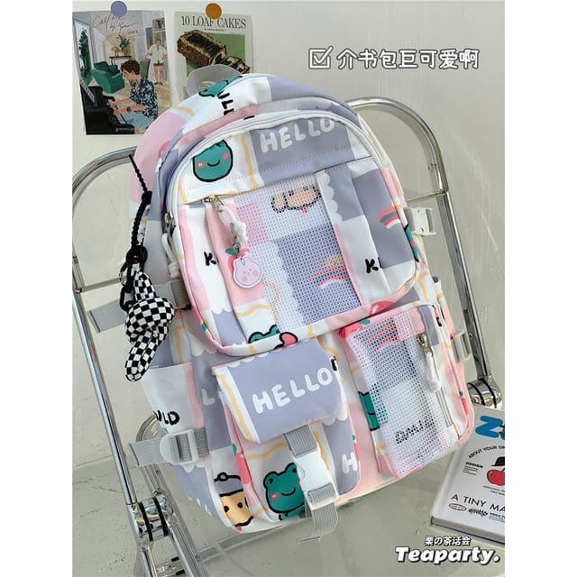 Lightweight Cartoon Print Backpack - With Knotted Rope