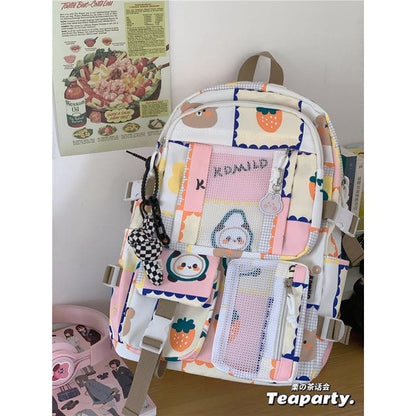 Lightweight Cartoon Print Backpack - With Knotted Rope