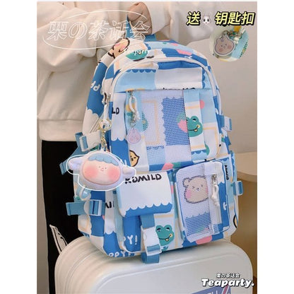 Lightweight Cartoon Print Backpack - With Sheep Charm