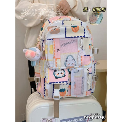 Lightweight Cartoon Print Backpack - With Sheep Charm