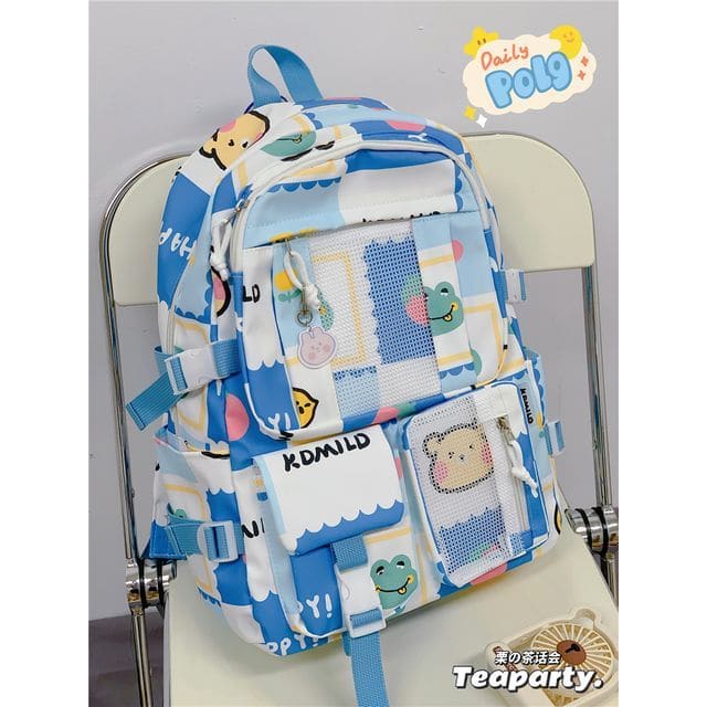 Lightweight Cartoon Print Backpack - Without Bag Charm