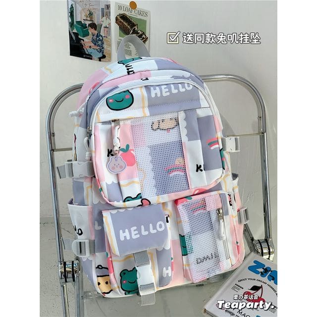 Lightweight Cartoon Print Backpack - Without Bag Charm