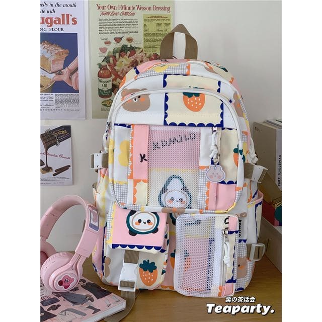 Lightweight Cartoon Print Backpack - Without Bag Charm