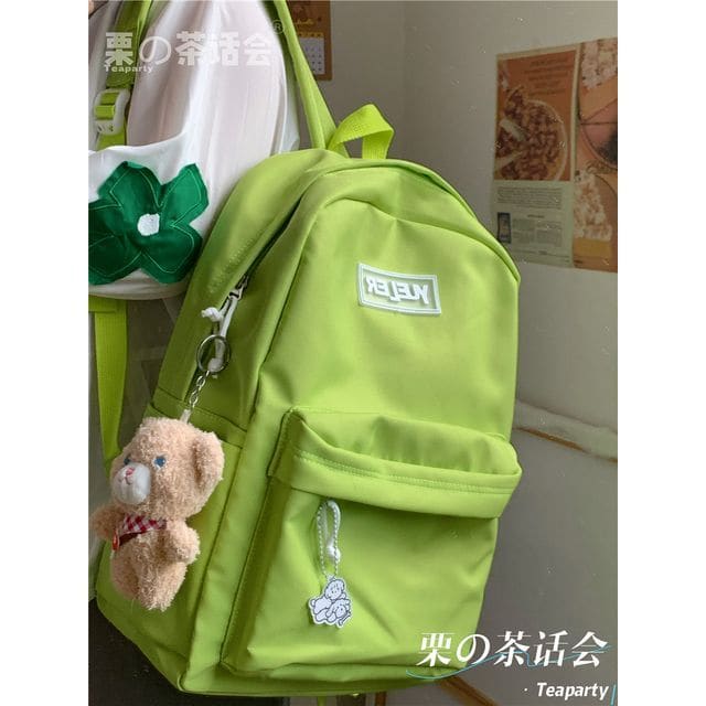 Lightweight Lettering Zip Backpack - With Bear - Fruit