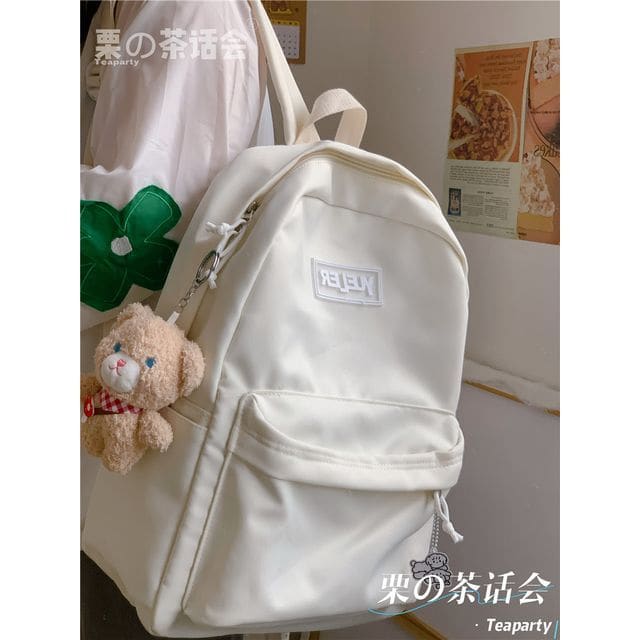 Lightweight Lettering Zip Backpack - With Bear - Off-White