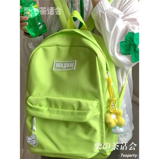 Lightweight Lettering Zip Backpack - With Flower - Fruit