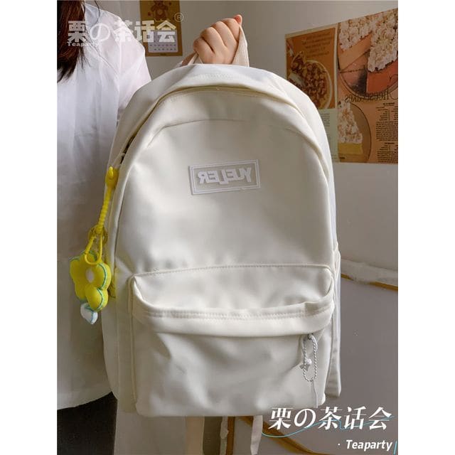 Lightweight Lettering Zip Backpack - With Flower