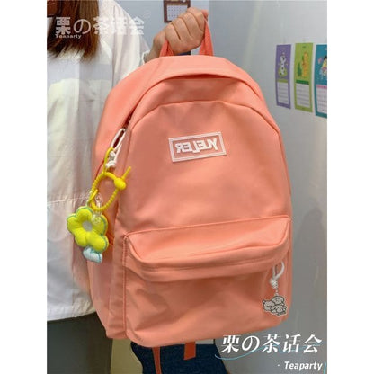 Lightweight Lettering Zip Backpack - With Flower