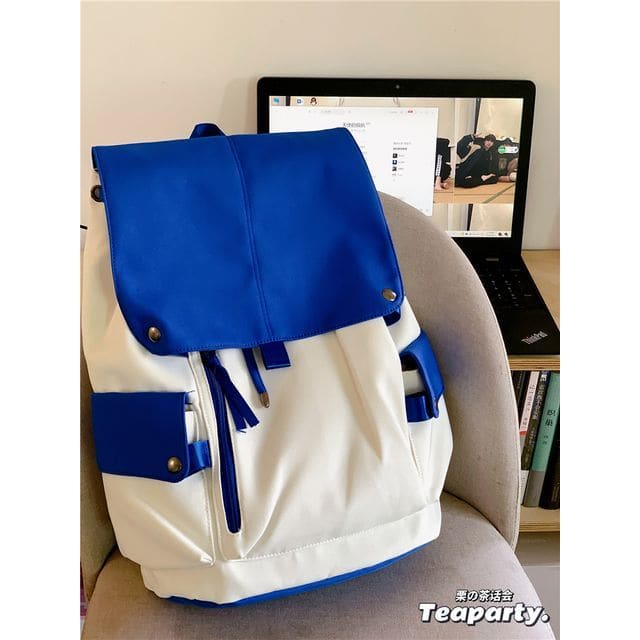 Lightweight Two Tone Flap Backpack - Blue / One Size