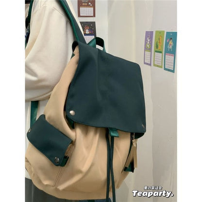 Lightweight Two Tone Flap Backpack - Dark Green / One Size