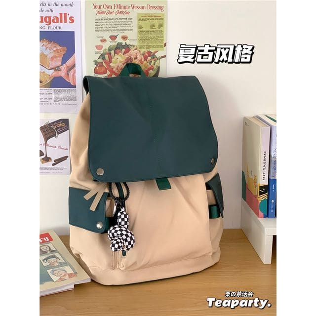 Lightweight Two Tone Flap Backpack - With Twister - Dark