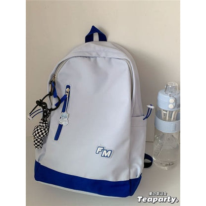 Lightweight Two-Tone Lettering Zip Backpack - With Knotted